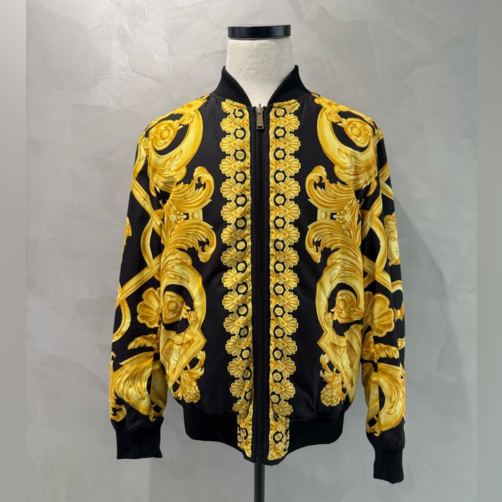 Versace Barocco Print Reversible Bomber Jacket Size 48 Excellent Condition